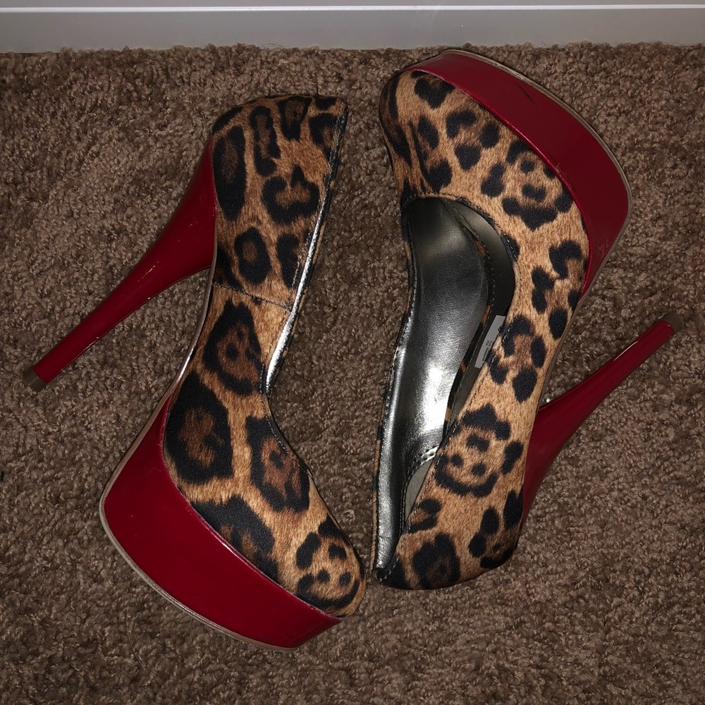 Leopard Print and Red Platform Heels